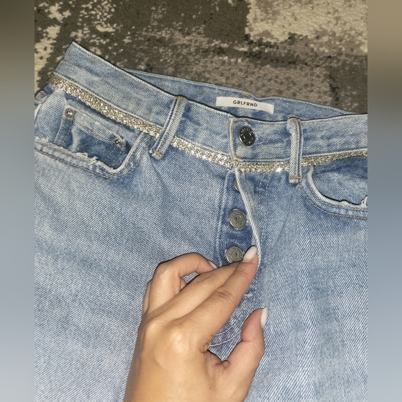 2. GRLFRND KAROLINA CRYSTAL TRIM HIGH WAISTED STRAIGHT JEANS IN KICK IT - Picture 5 of 10